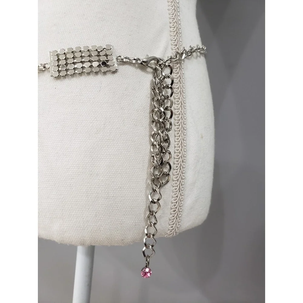Vintage Rhinestone hipster belt PINK silver y2k 80s 90s bratz belly waist chain